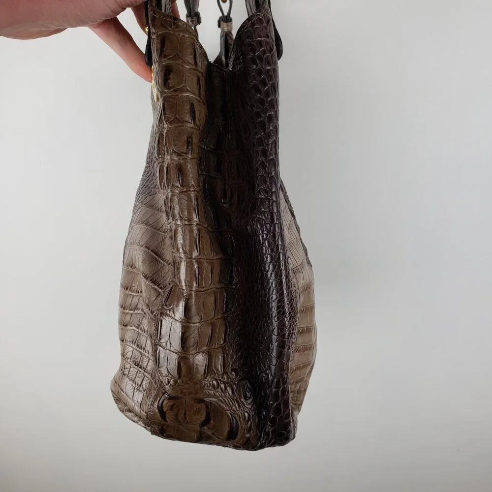 Brahmin Anne Bag Mocha Melbourne Croc Embossed Hobo Purse Handbag